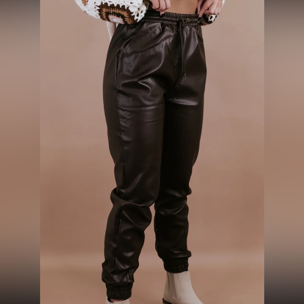 Brown leather jogger